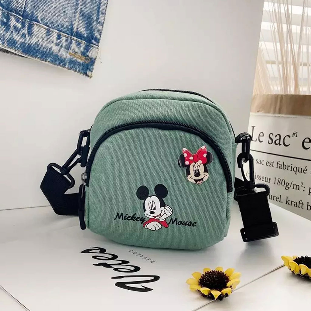 Mickey Mouse Design Canvas Material Crossbody Bag (Green) - ETCT